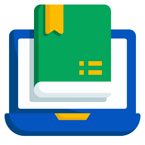 Online library, digital book, online learning, laptop, ebook, reading icon